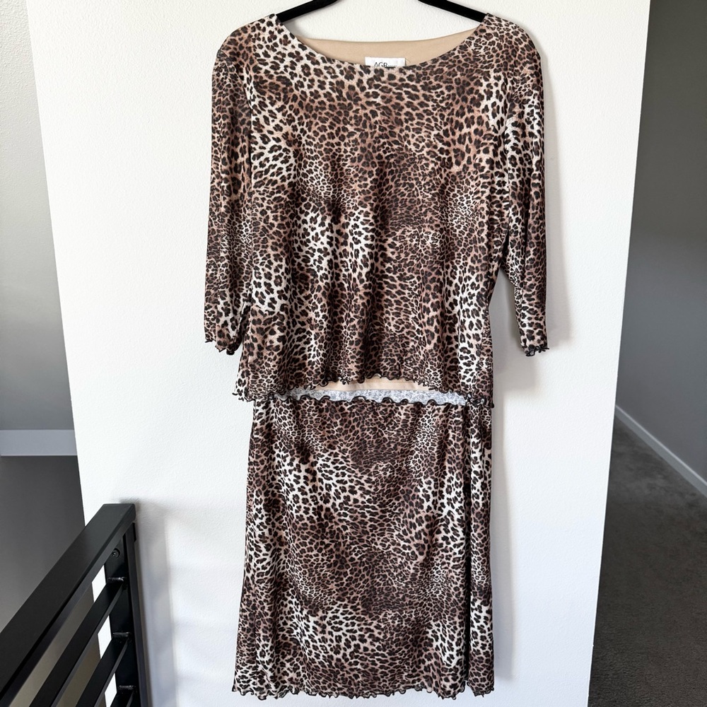 Vintage 90s y2k AGB Byer leopard Top/Skirt Set Sz 8
